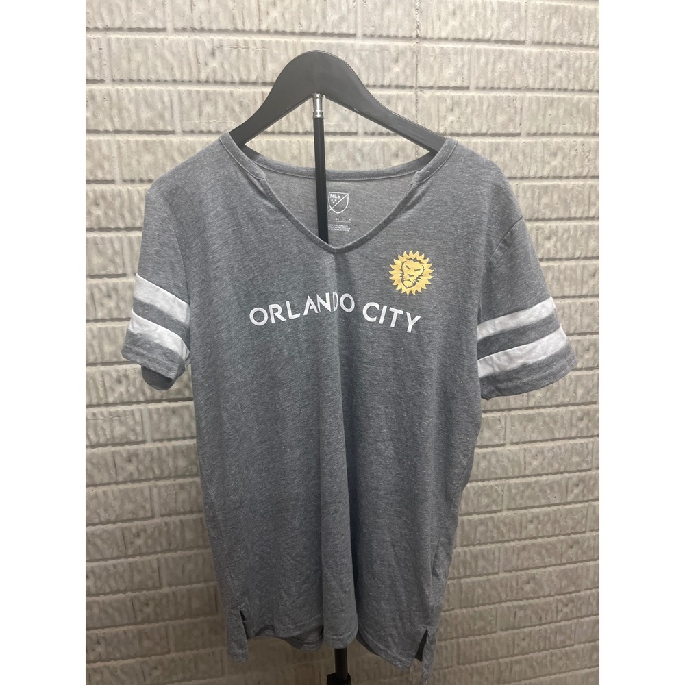 MLS Orlando City SC Womens V-Neck Graphic T-Shirt‎ Gray Medium Soccer Fan Gear